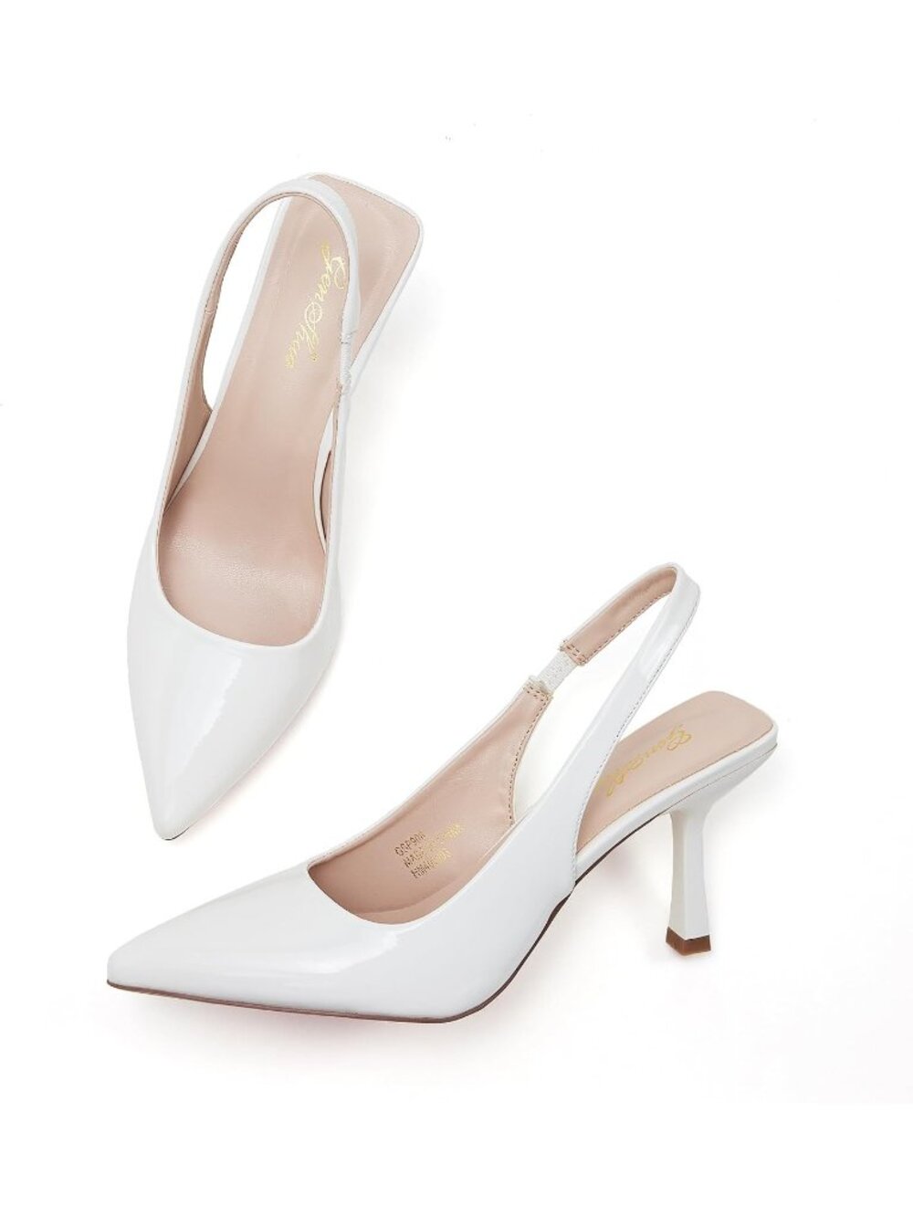 Women's Patent White Slingback Kitten Heel Pointed Closed Toe Stiletto Slip On